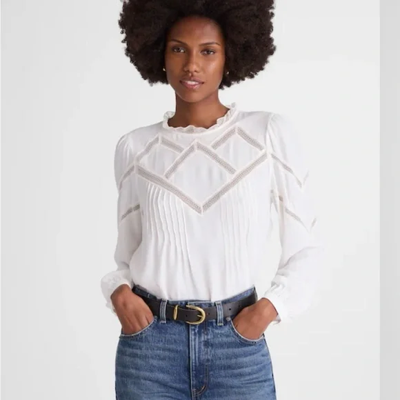 Lace-Insert Mockneck Long-Sleeve Top - Picture 2 of 3